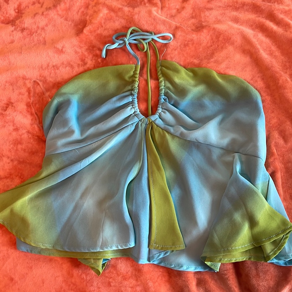 Blue and green halter top